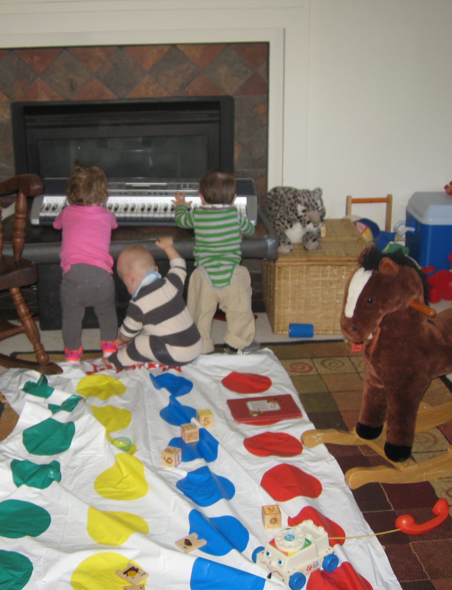 Children participating in a group music activity indoors